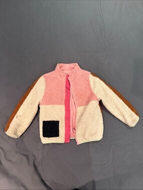 Andy & Evan Pink, Cream and Brown Colorblock Sherpa Jacket, Reversible